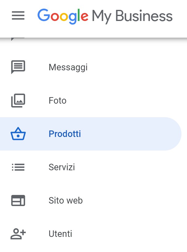 Tab scheda Prodotti Google My Business